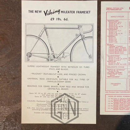 1964 Viking Cycles Brochure And Price List. Vintage Bicycle Parts