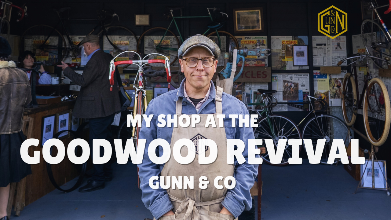 Load video: The Gunn and Co bicycle shop at the Goodwood Revival.